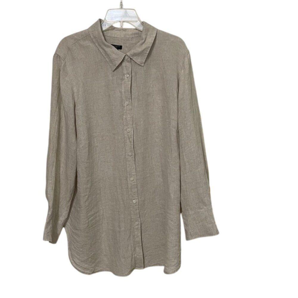 Talbots Beige Linen Button Up Blouse Shirt Womens Plus Size 2X
